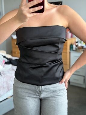 Zara Strapless Black Satin Bustier Top